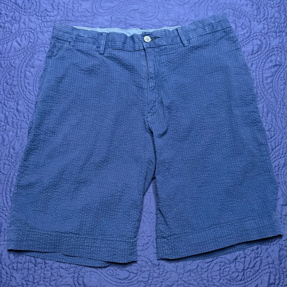 Polo Ralph Lauren Mens Navy Blue Seersucker Stretch Classic Fit Shorts Size 30